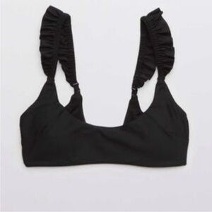 Aerie Ruffle Scoop Swim Suit Bikini Top NWT Large Black